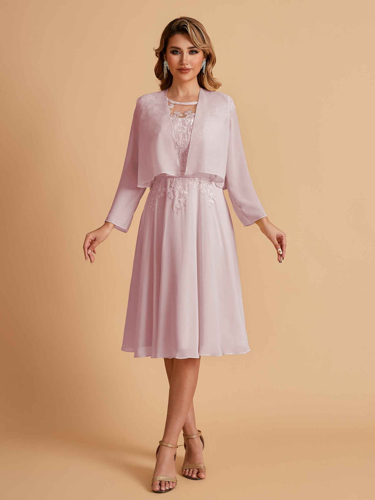 Robe de mère de la mariée courte et élégante en mousseline de soie trapèze