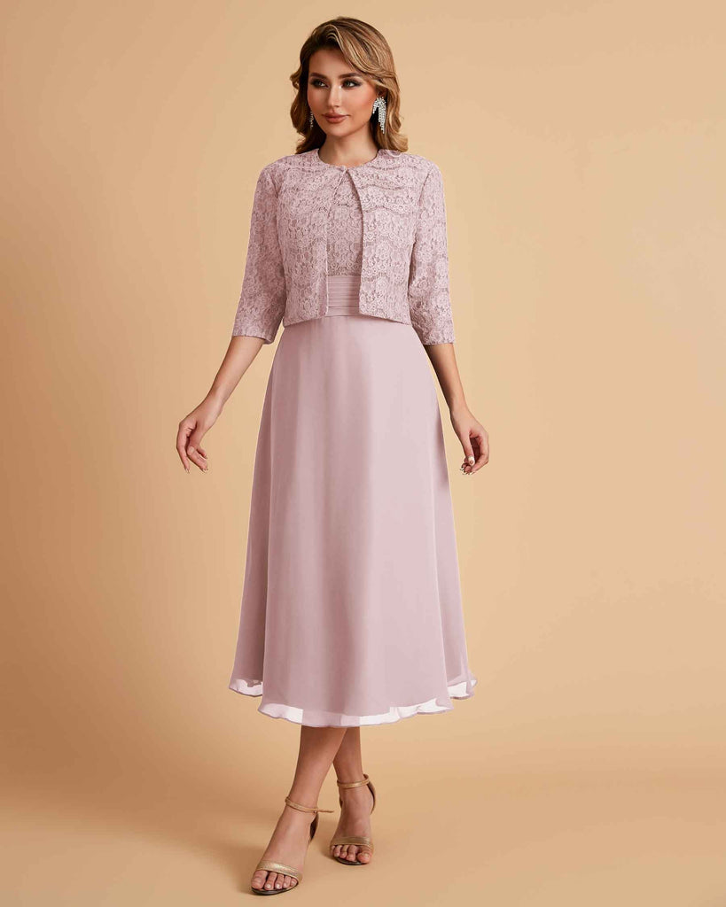 A-ligne sans manches Robe de mère de la mariée élégante longueur thé