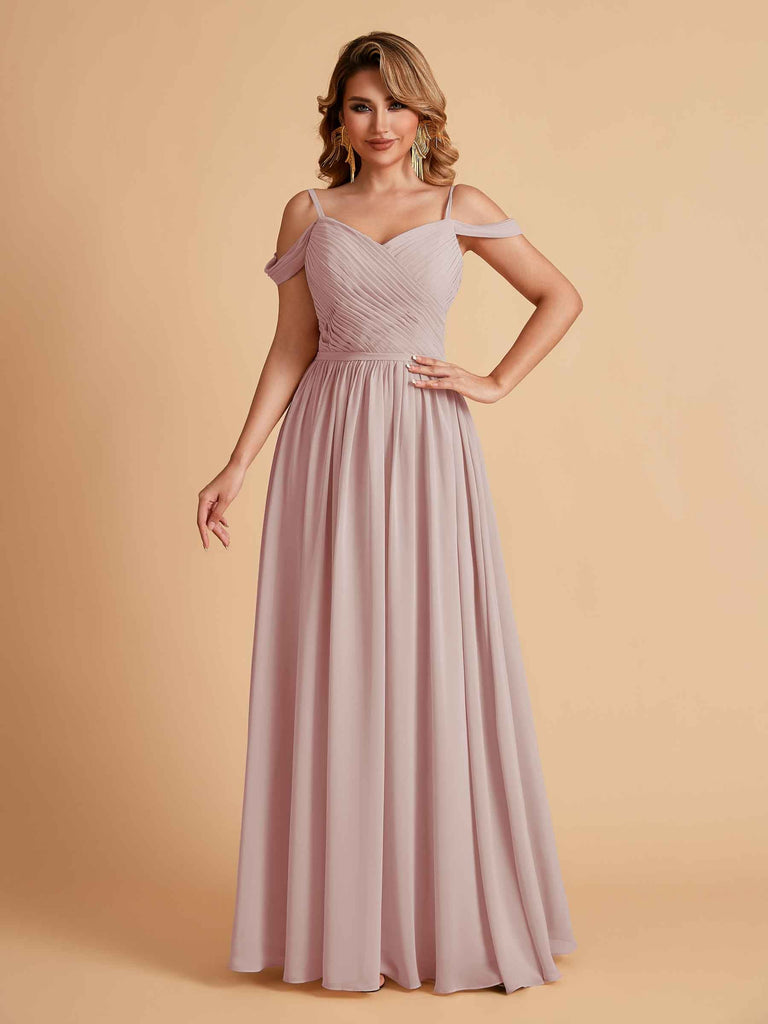 Robe élégante en mousseline trapèze épaules dénudées col en V