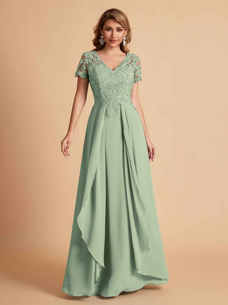 Robe en mousseline de soi col en V haut en dentelle
