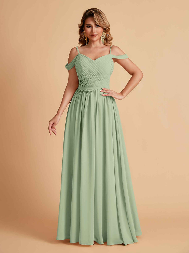 Robe élégante en mousseline trapèze épaules dénudées col en V