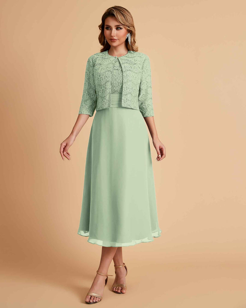 A-ligne sans manches Robe de mère de la mariée élégante longueur thé