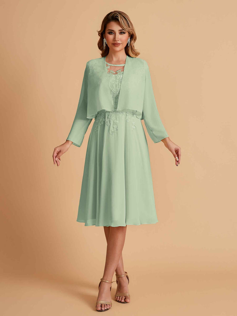 Robe de mère de la mariée courte et élégante en mousseline de soie trapèze