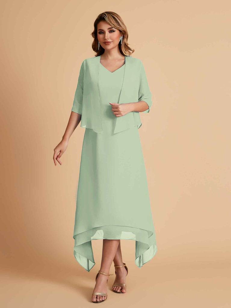 Robes de mère de la mariée élégantes en mousseline à manches courtes
