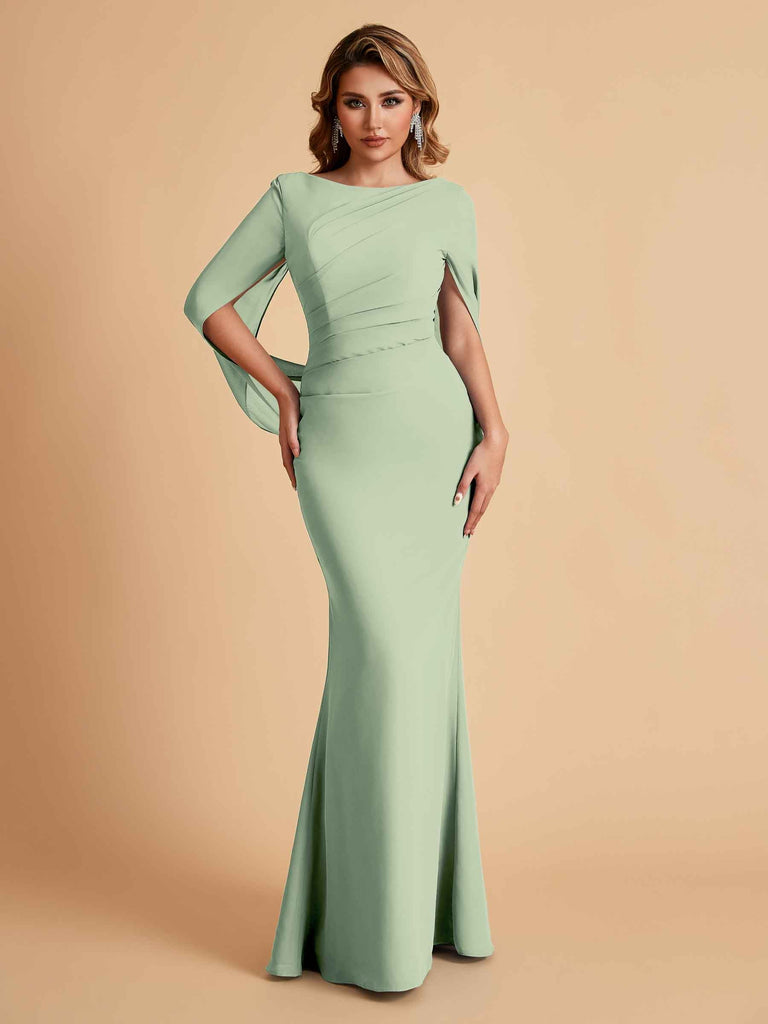 Robes de mère élégantes en mousseline de soie à manches mi-longues et perles
