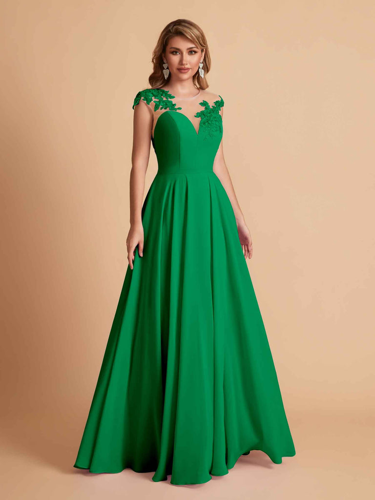 robes d'invitées de mariage en mousseline haut en dentelle illusion col en V
