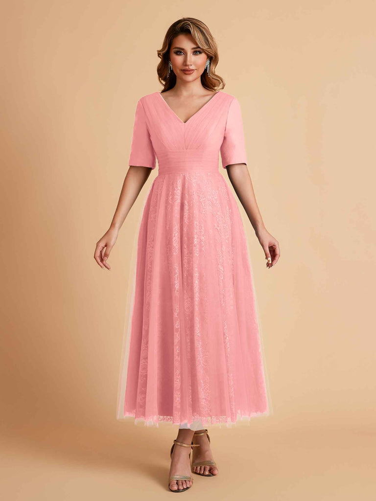 Robes de mère de la mariée élégantes manches mi-longues et col en V