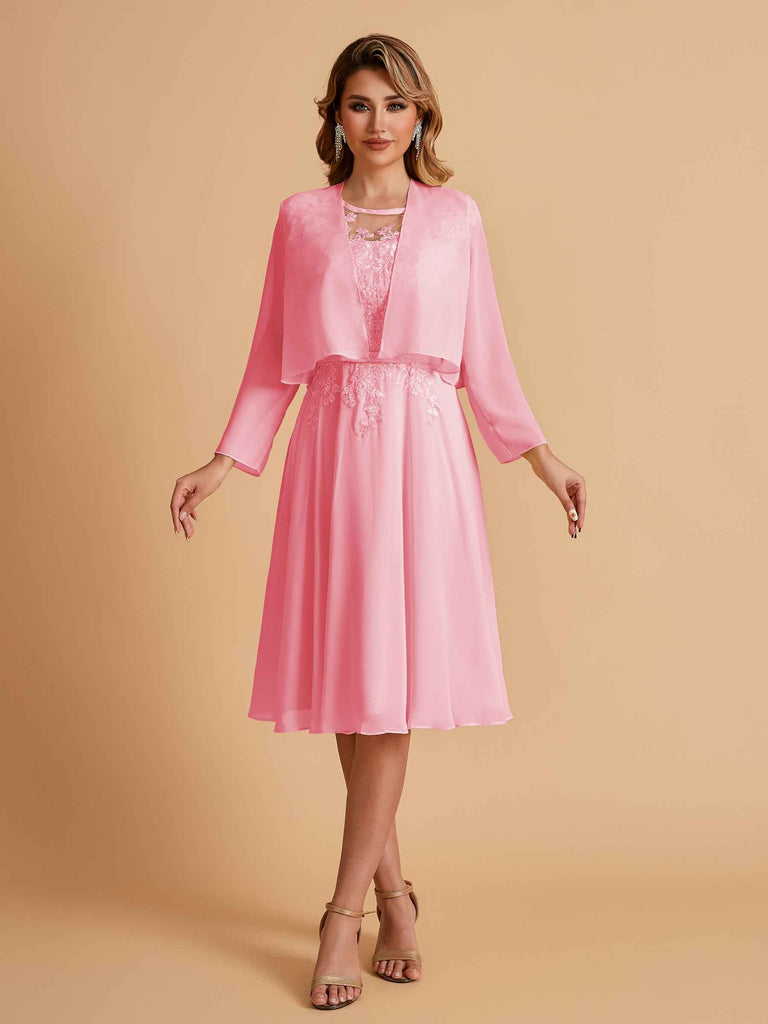 Robe de mère de la mariée courte et élégante en mousseline de soie trapèze