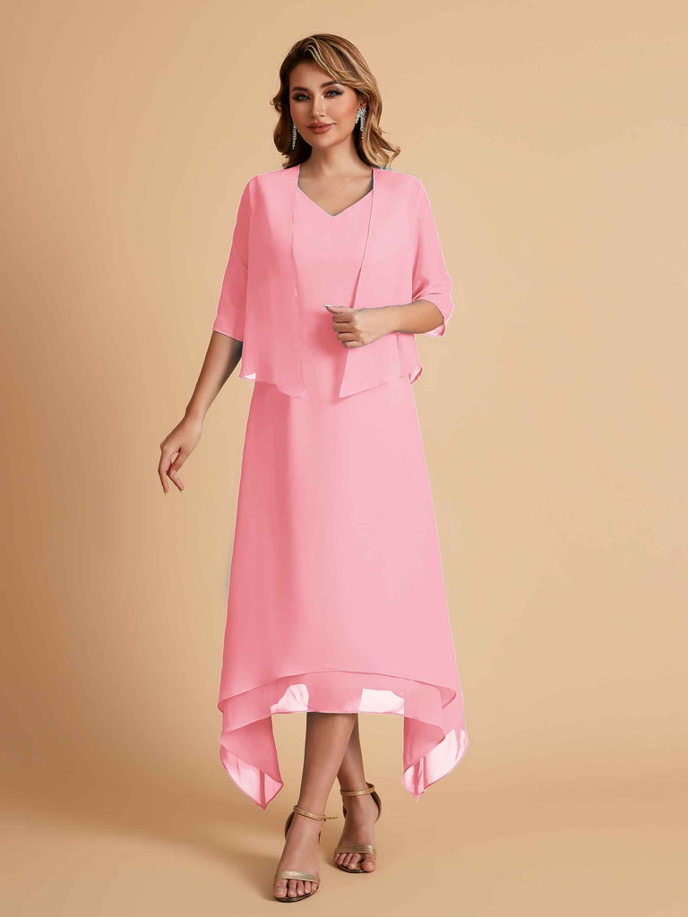 Robes de mère de la mariée élégantes en mousseline à manches courtes