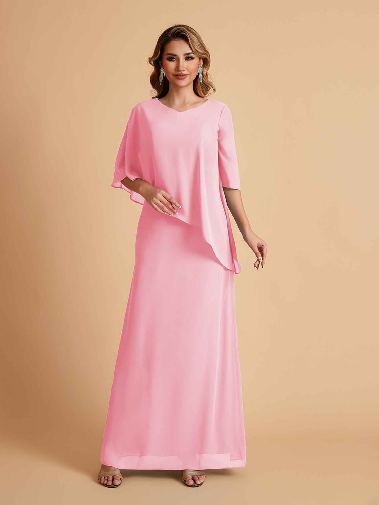 Robes élégantes en mousseline de soie manches mi-longues et col en V