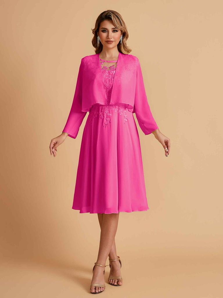 Robe de mère de la mariée courte et élégante en mousseline de soie trapèze