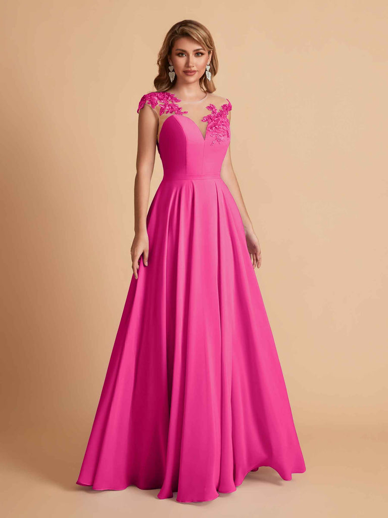 robes d'invitées de mariage en mousseline haut en dentelle illusion col en V