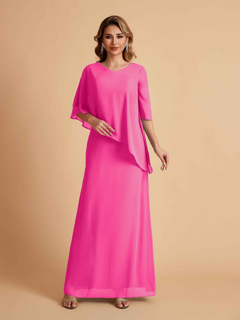 Robes élégantes en mousseline de soie manches mi-longues et col en V