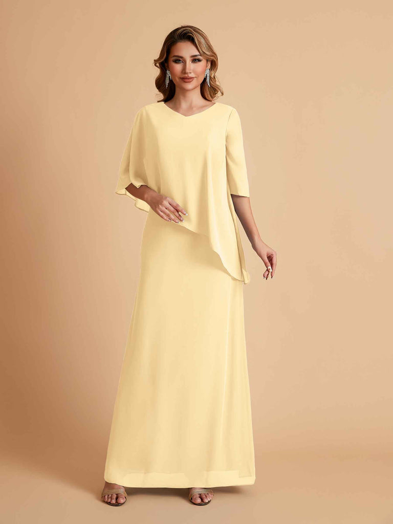 Robes élégantes en mousseline de soie manches mi-longues et col en V