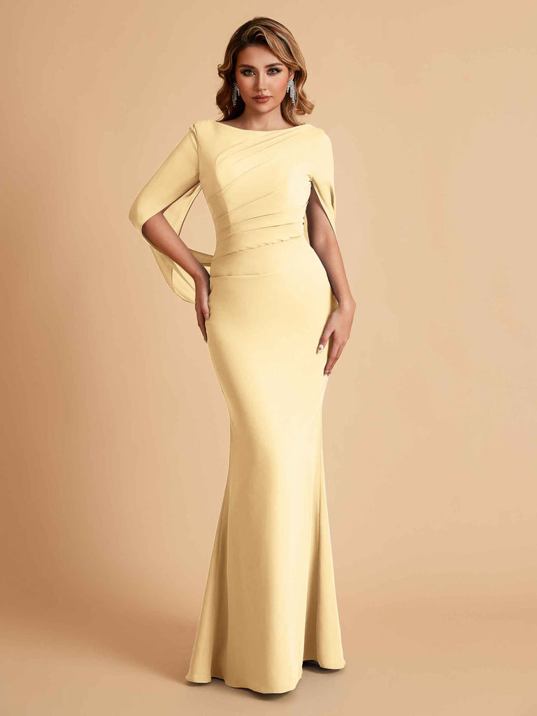 Robes de mère élégantes en mousseline de soie à manches mi-longues et perles