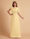 Robes de mère de la mariée en mousseline de soie manches mi-longues et bijoux