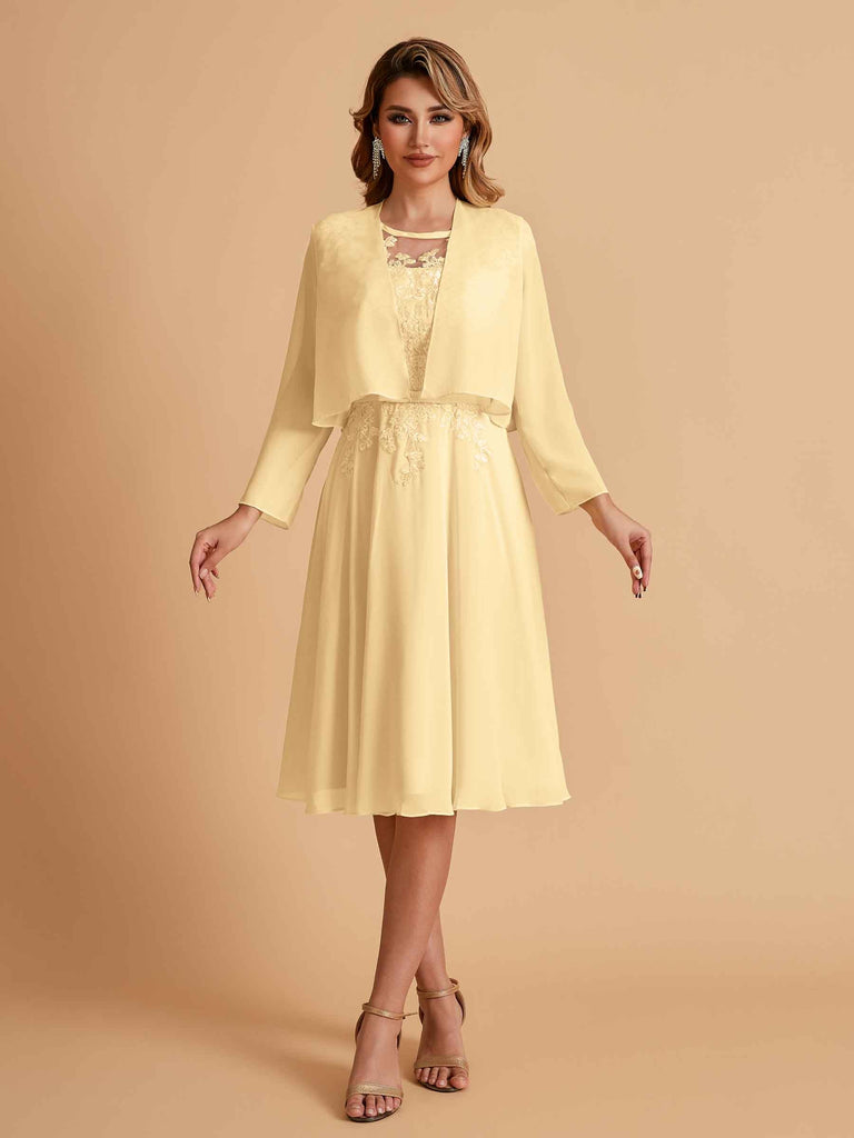 Robe de mère de la mariée courte et élégante en mousseline de soie trapèze