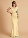 Robe de mère de la mariée col en V élégante en mousseline manches courtes