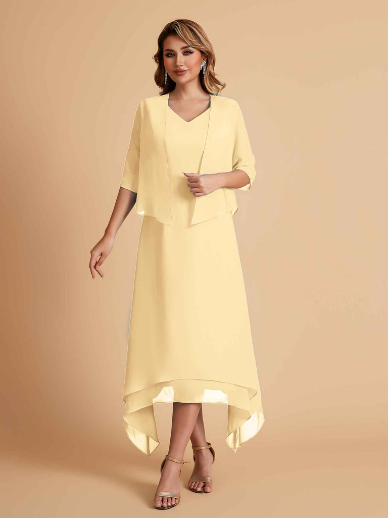 Robes de mère de la mariée élégantes en mousseline à manches courtes