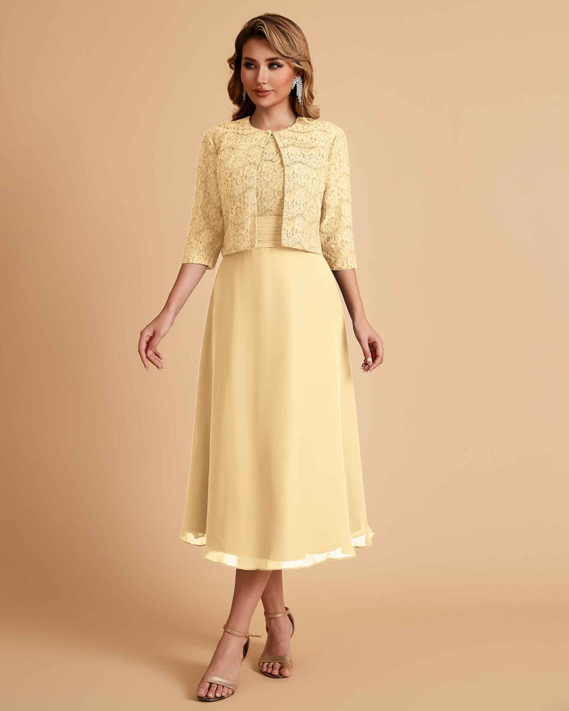 A-ligne sans manches Robe de mère de la mariée élégante longueur thé