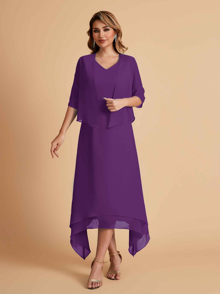 Robes de mère de la mariée élégantes en mousseline à manches courtes