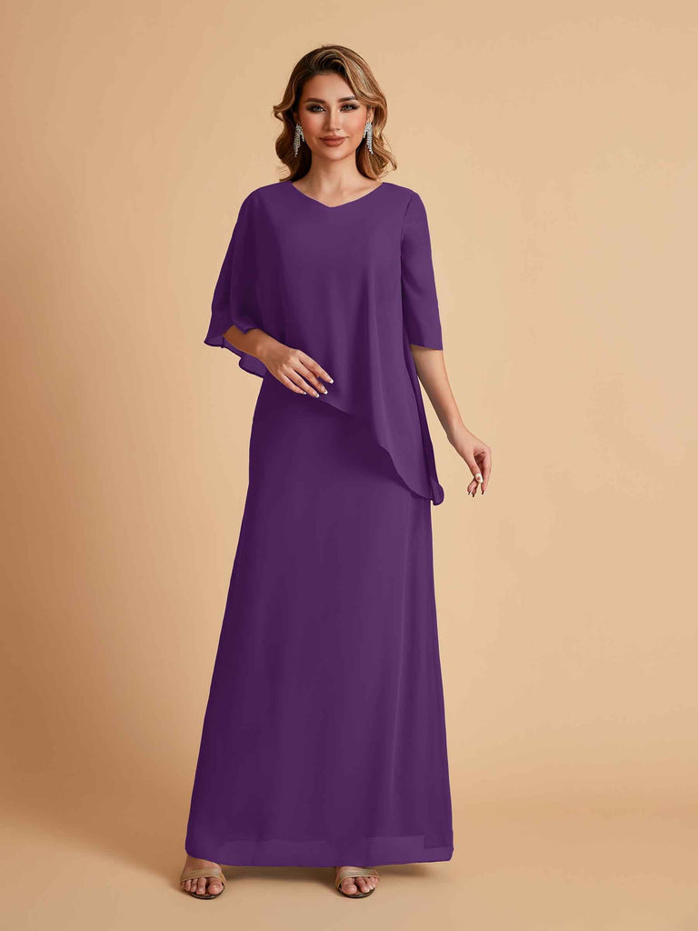 Robes élégantes en mousseline de soie manches mi-longues et col en V