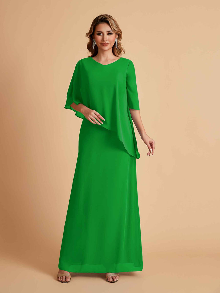 Robes élégantes en mousseline de soie manches mi-longues et col en V