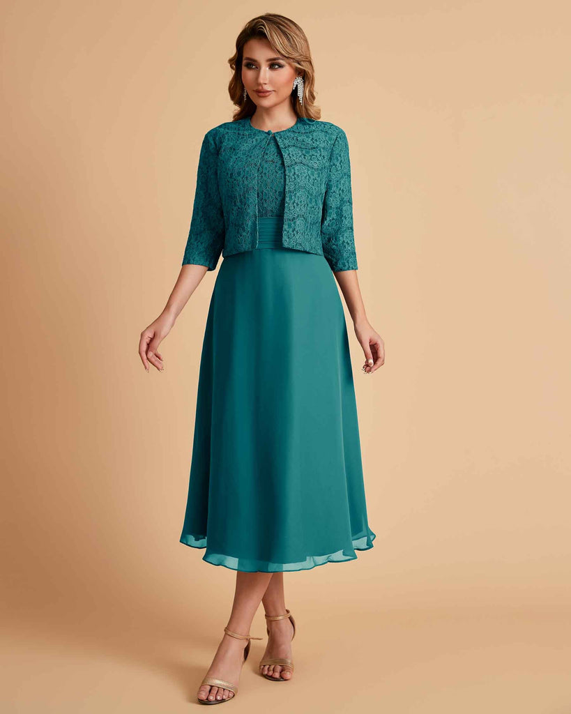 A-ligne sans manches Robe de mère de la mariée élégante longueur thé