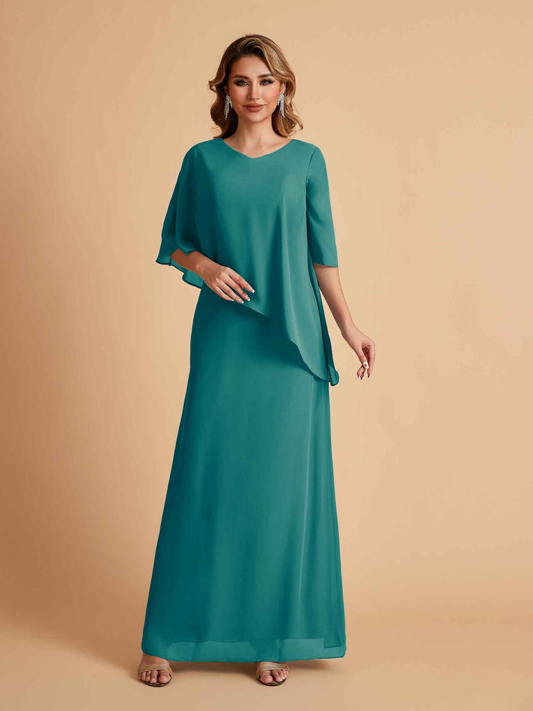 Robes élégantes en mousseline de soie manches mi-longues et col en V