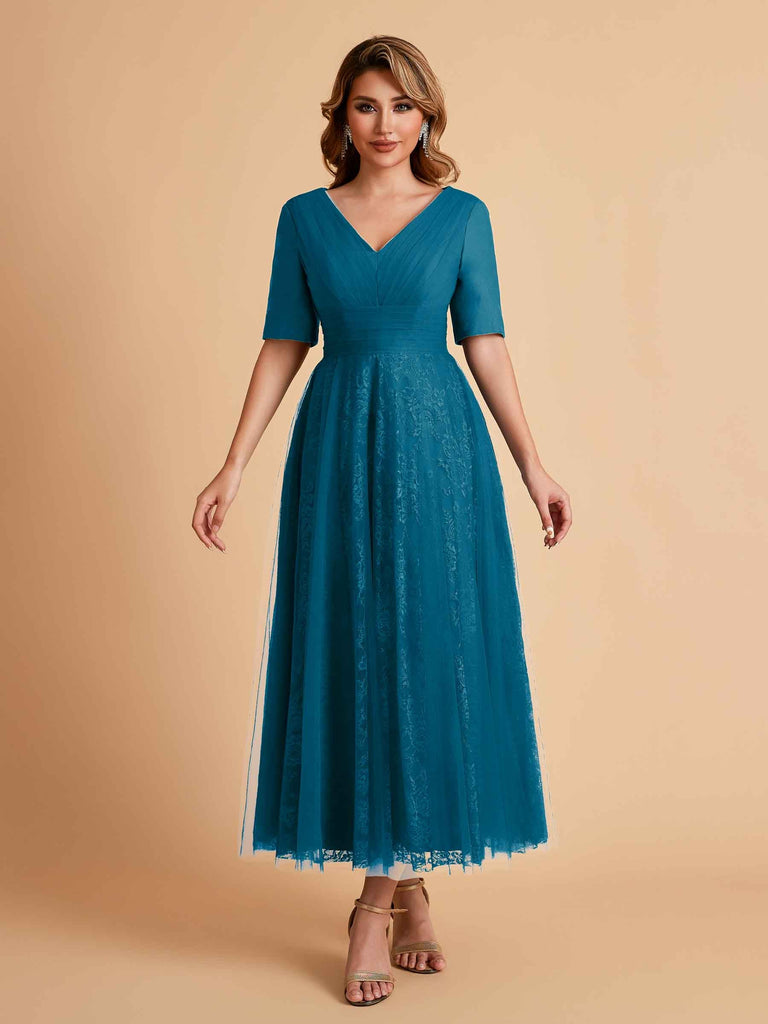 Robes de mère de la mariée élégantes manches mi-longues et col en V