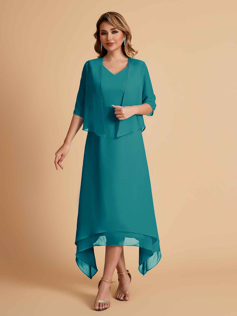Robes de mère de la mariée élégantes en mousseline à manches courtes