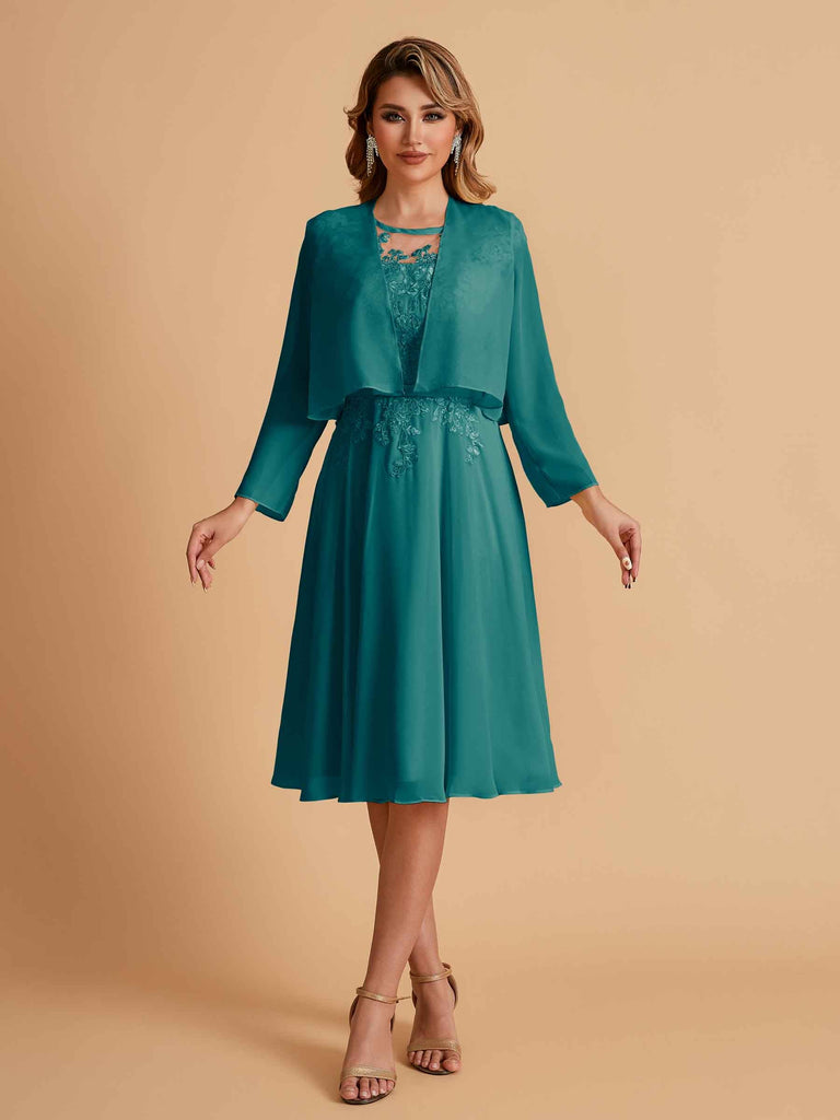 Robe de mère de la mariée courte et élégante en mousseline de soie trapèze