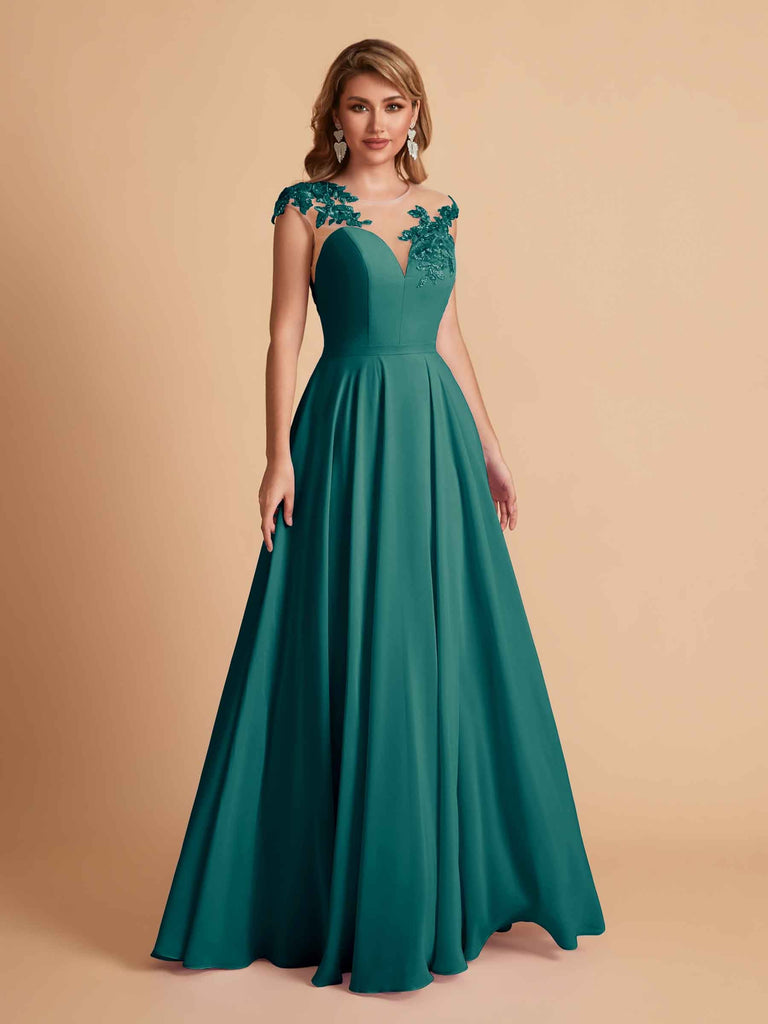 robes d'invitées de mariage en mousseline haut en dentelle illusion col en V