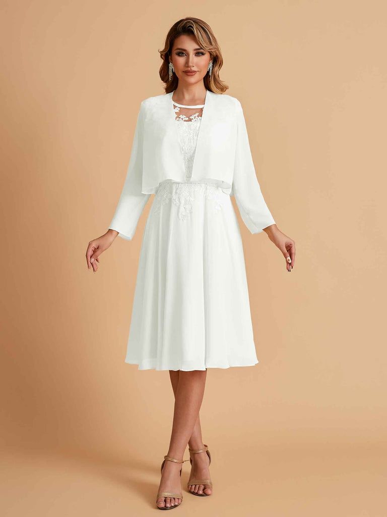 Robe de mère de la mariée courte et élégante en mousseline de soie trapèze