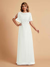 Robes de mère de la mariée en mousseline de soie manches mi-longues et bijoux