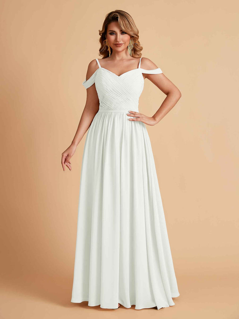 Robe élégante en mousseline trapèze épaules dénudées col en V