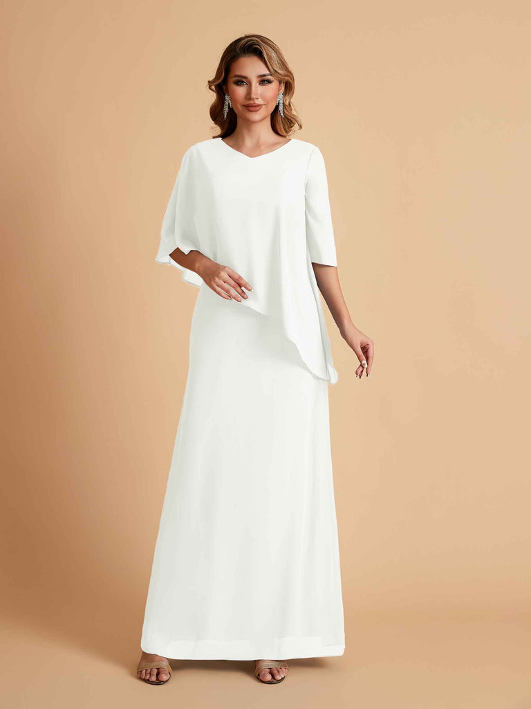 Robes élégantes en mousseline de soie manches mi-longues et col en V