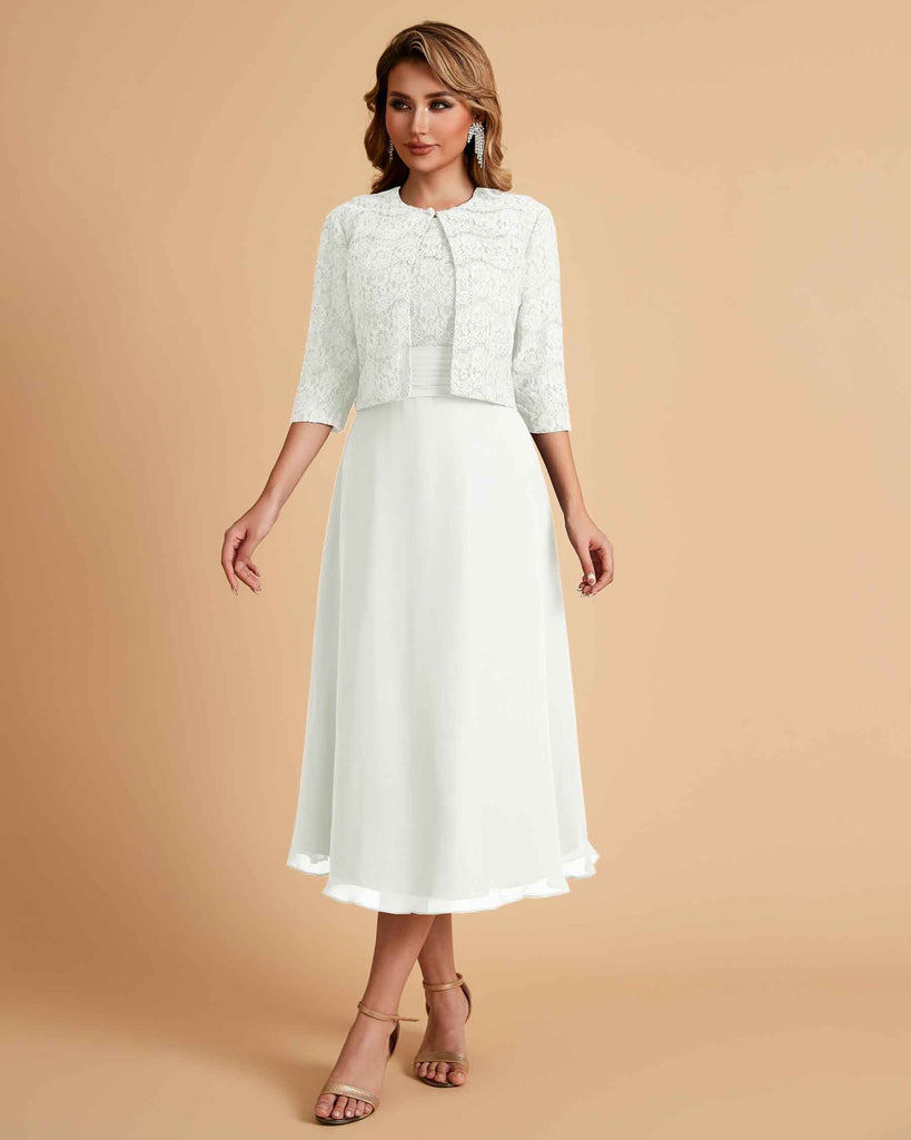 A-ligne sans manches Robe de mère de la mariée élégante longueur thé