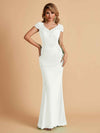 Robe de mère de la mariée col en V élégante en mousseline manches courtes