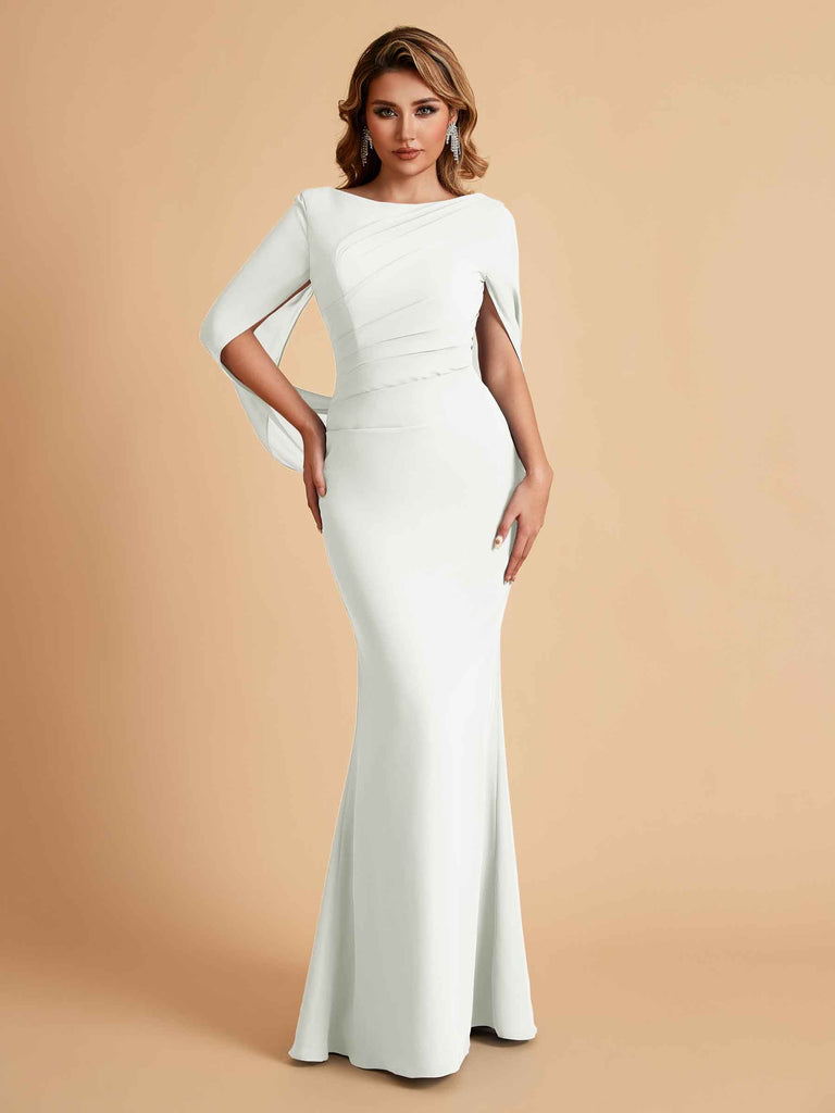 Robes de mère élégantes en mousseline de soie à manches mi-longues et perles