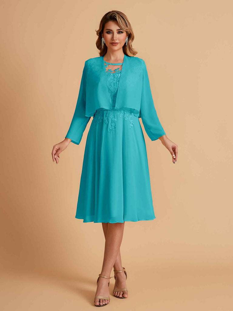 Robe de mère de la mariée courte et élégante en mousseline de soie trapèze