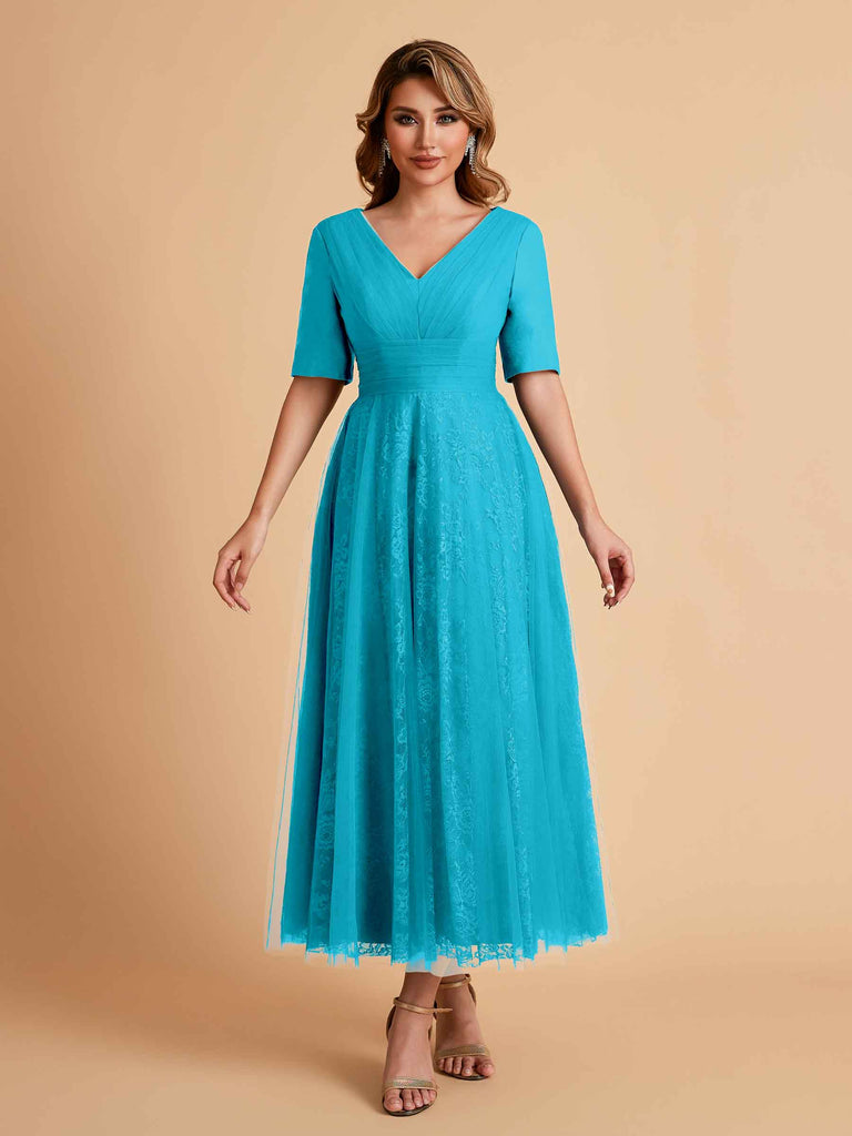 Robes de mère de la mariée élégantes manches mi-longues et col en V