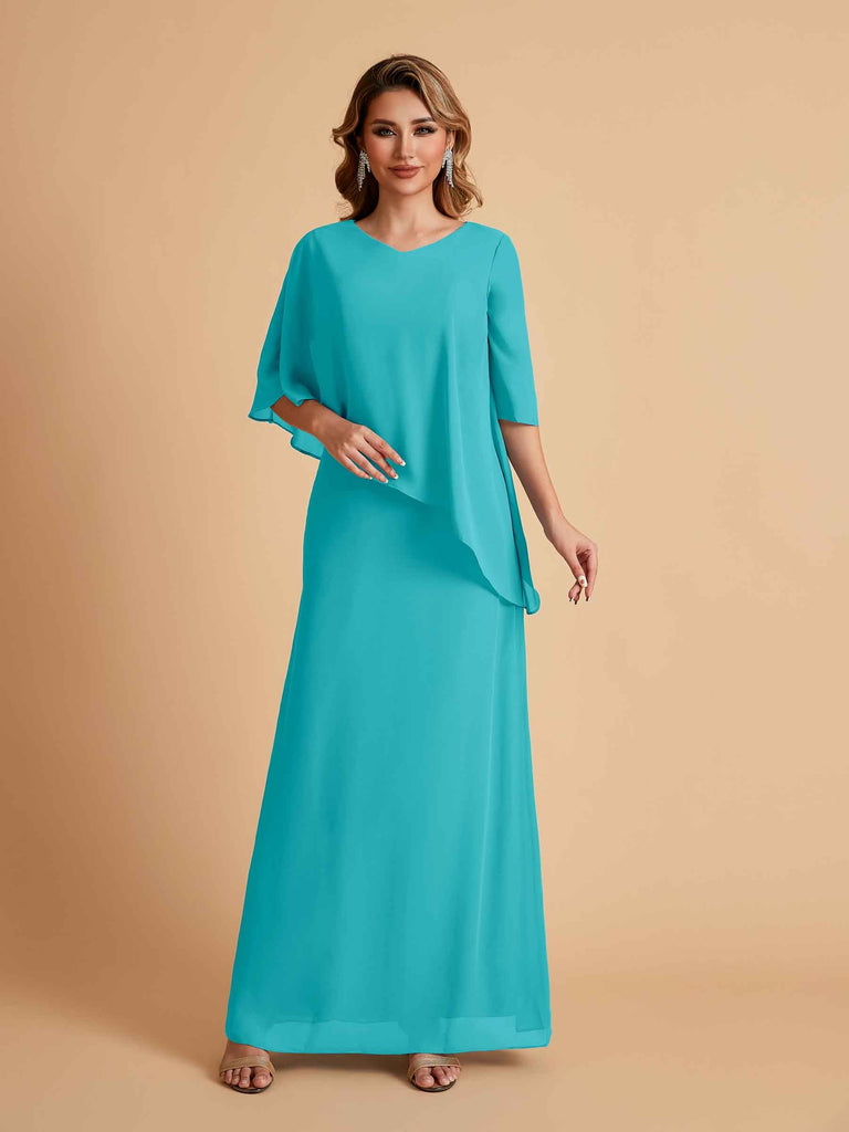 Robes élégantes en mousseline de soie manches mi-longues et col en V