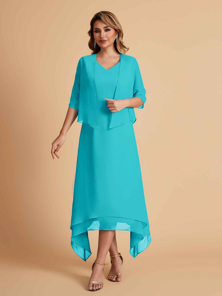 Robes de mère de la mariée élégantes en mousseline à manches courtes