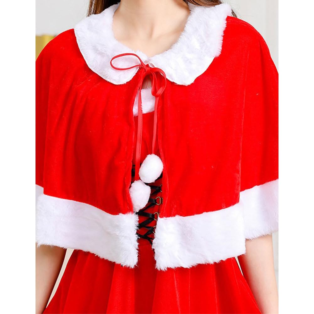 Christmas Velvet Shawl Cloak Cape Mrs Santa Claus Cape Robe Halloween Costume Red