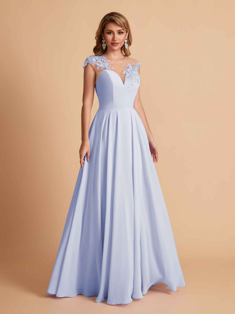 robes d'invitées de mariage en mousseline haut en dentelle illusion col en V