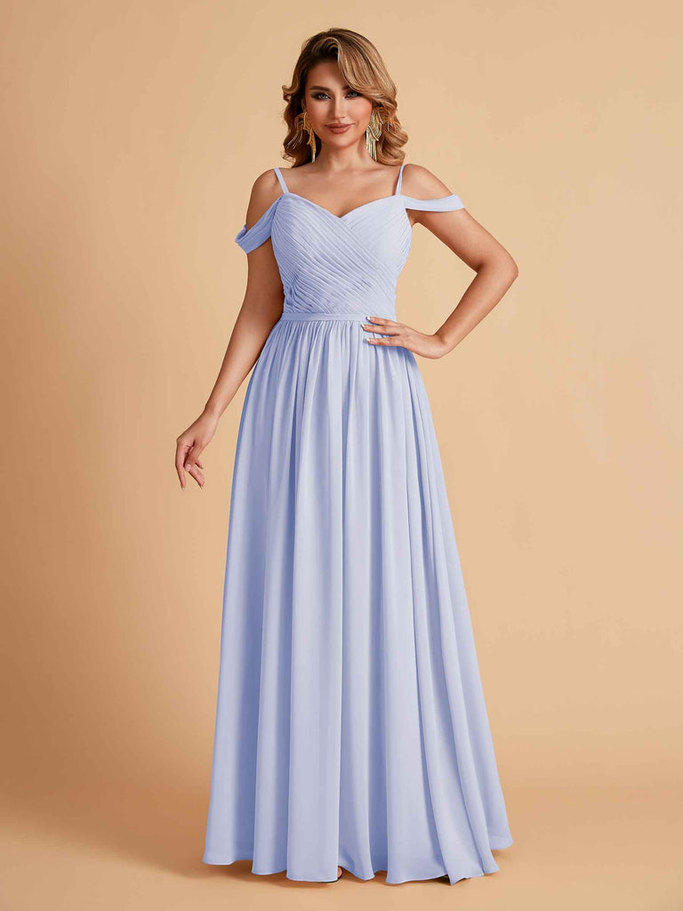 Robe élégante en mousseline trapèze épaules dénudées col en V