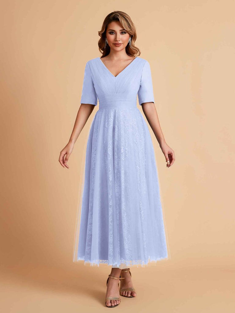 Robes de mère de la mariée élégantes manches mi-longues et col en V