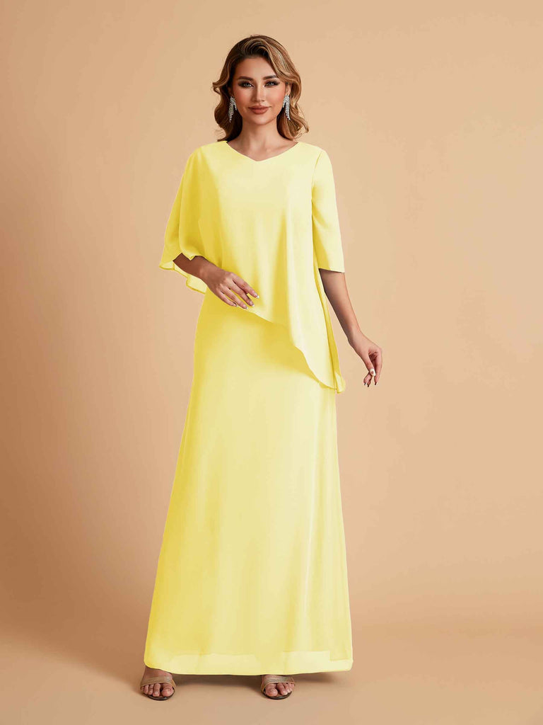 Robes élégantes en mousseline de soie manches mi-longues et col en V