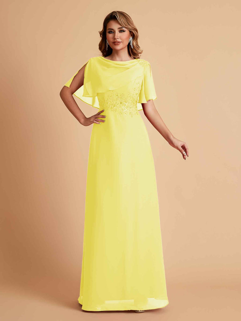 Robes de mère de la mariée en mousseline de soie manches mi-longues et bijoux